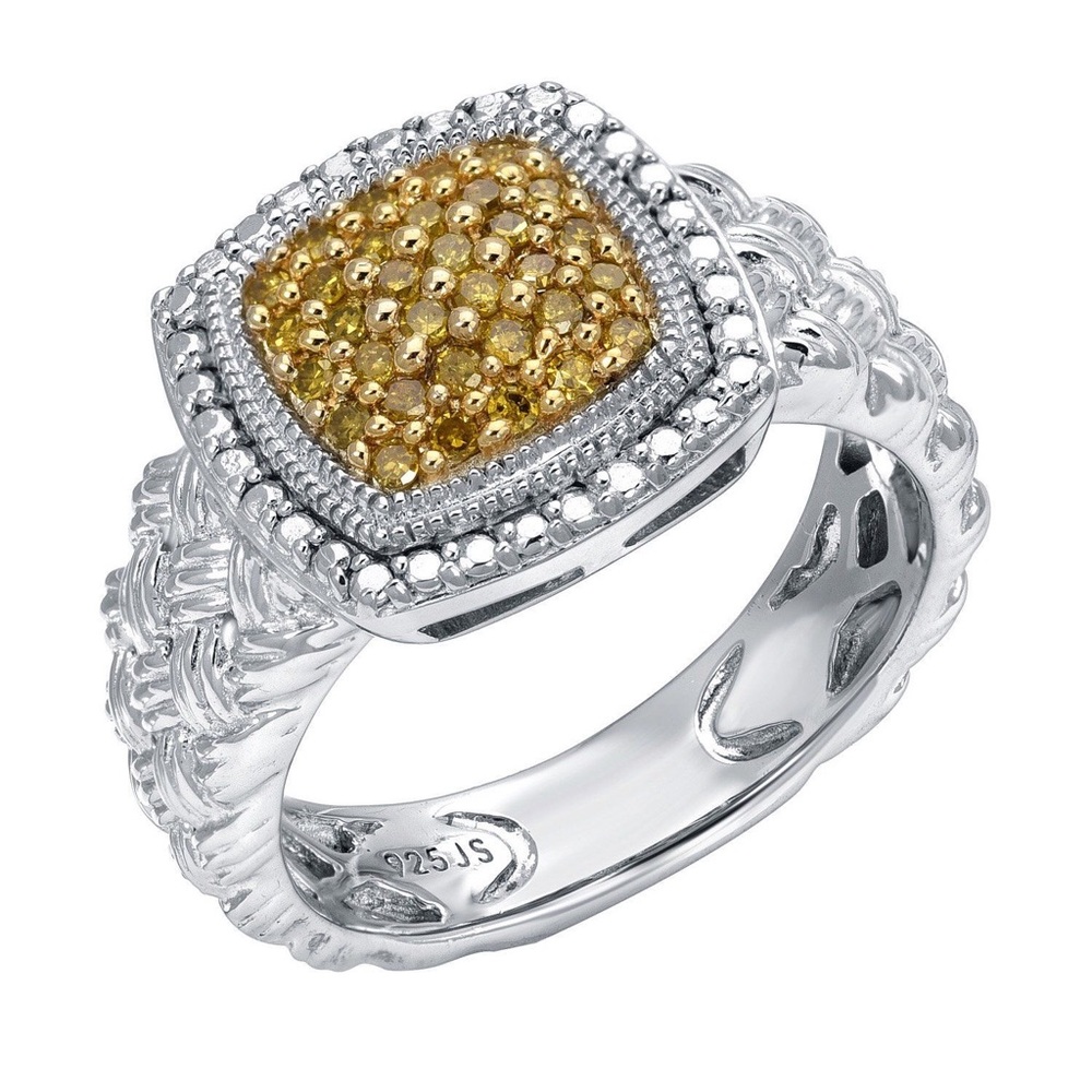 Fancy Yellow Diamond Woven Silver Ring